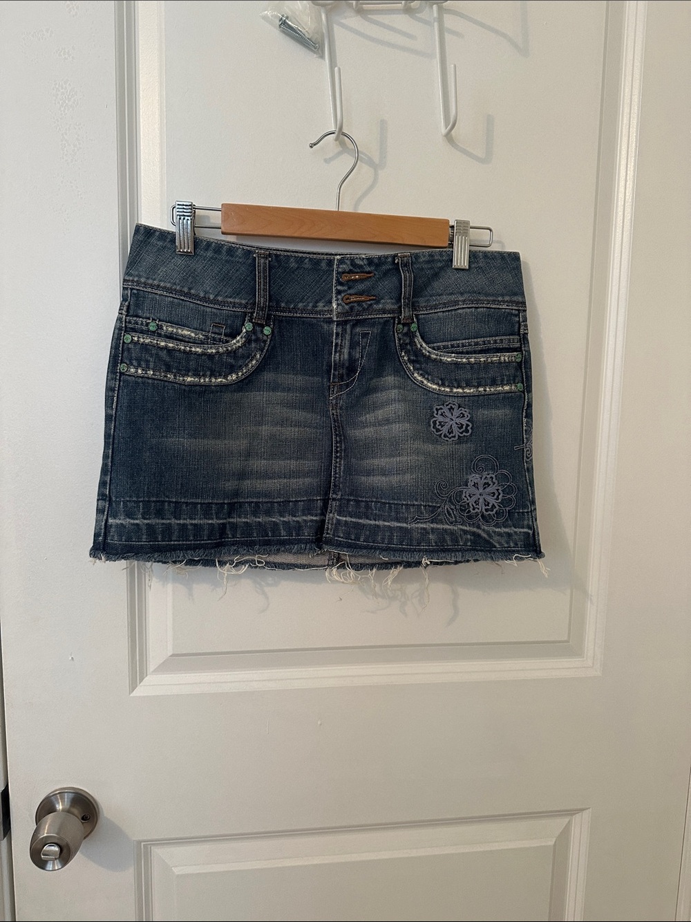 XOXO Blue Denim Skirt with Embroidered Detail